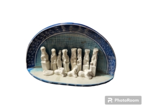 Kerststal soapstone blauwkleuren voorkant